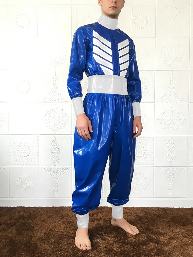 

Pure Latex Rubber Blue Bodysuit Cosplay Catsuit Masquerade Jumpsuit Back Zipper 0.4mm S-XXL