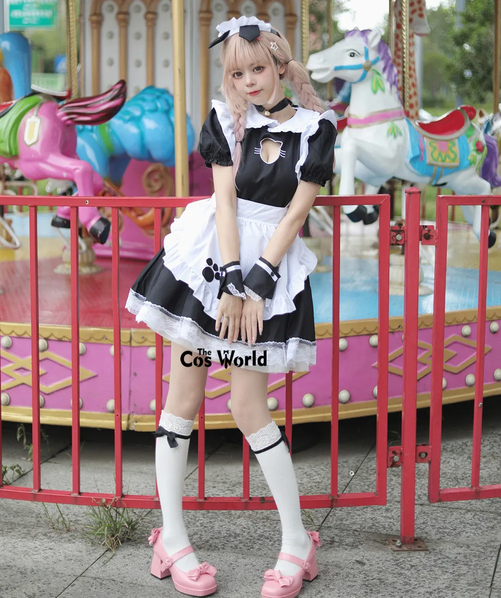 S-5XL Japanese Open Chest Sweet Cat Maidservant Maid Restaurant Apron Dress Uniform Outfits Anime Cosplay Costume