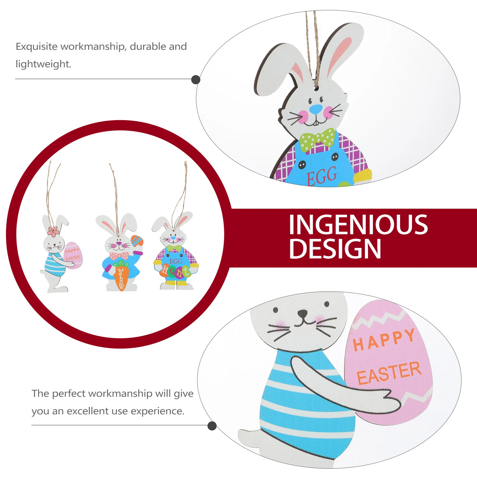 

3pcs Easter naments Wooden Rabbit Pendant Hanging Decorations Lovely Easter Party Home Photo Shooting