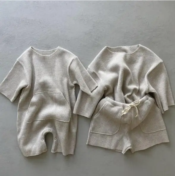 Pelele holgado de manga larga para niño y niña, mono de algodón Simple, trajes de gofres para bebé de 0 a 3 años, ropa nueva de otoño