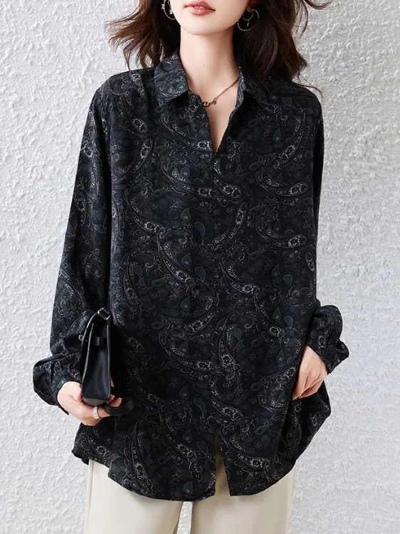 Ele فضفاض طويل Sve مطبوع irt المرأة ربيع جديد Faion حجم كبير يغطي البطن irt مريح للتنفس بولي... #1