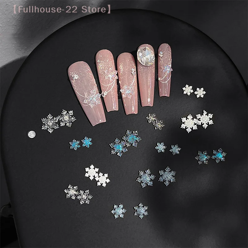 【MAX-22】50 قطعة عيد الميلاد تألق أبيض شفاف ندفة الثلج مسمار السحر اكسسوارات بريق الراتنج الثلوج مسمار الديكور #3