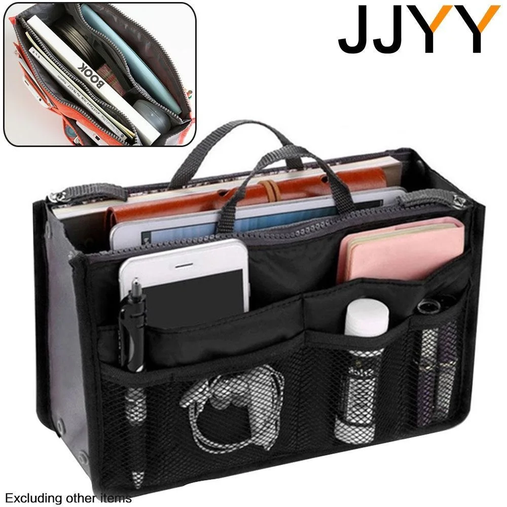 JJYY 1PC Multifunction Nylon Practical Double Zipper Storage Bag Handbag Purse Insert Cosmetic Storage Bag