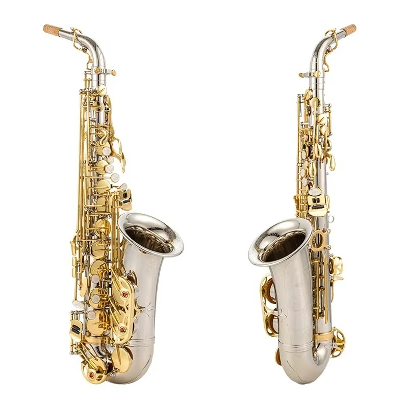 Alto Saxophone Eb 67cm Silver Plated Brass Body Gold Keys Professional Tuning High Stability