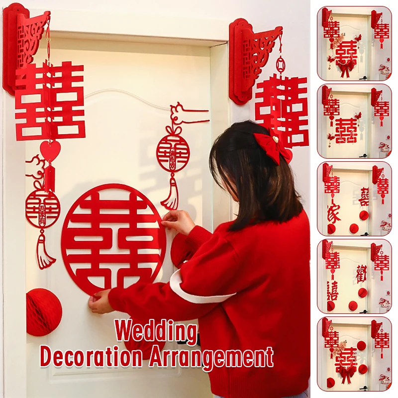 

Chinese Wedding Xi Wall Decor Sticker DIY Thicken Non-woven Red Xi Word Stickers Home Room Window Door Decor Wedding Supplies