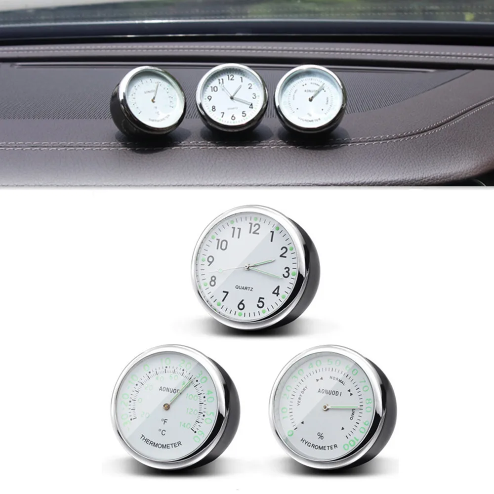 

Detachable Car Dashboard Panel Luminous Clocks + Thermometer + Hygrometer 3 In 1 Set Motorcycle Bicycle Mini Watch Desk Ornament