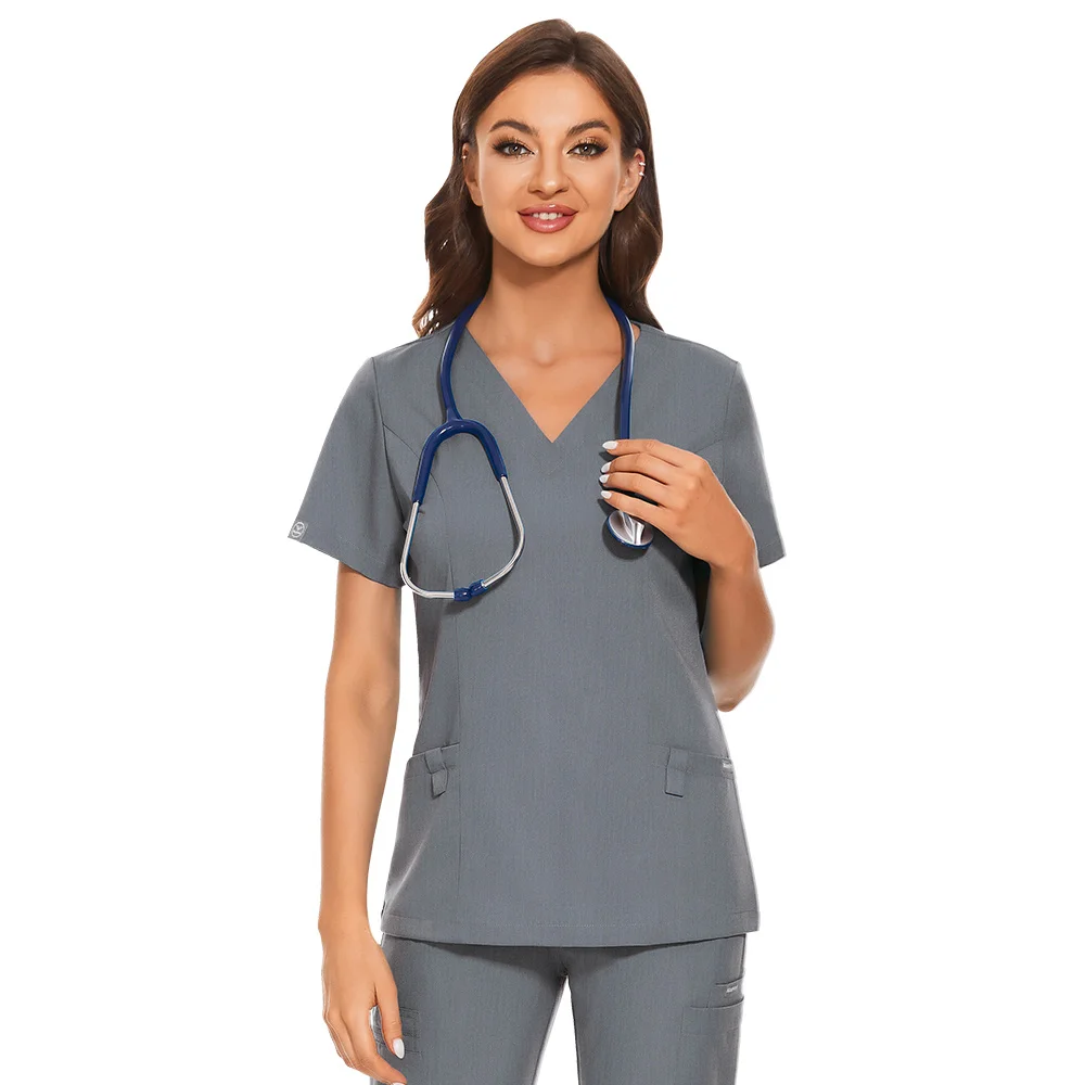 Uniforme do dentista uniformes médicos enfermeira esfrega uniforme feminino hospital esfrega superior v pescoço camisa de enfermagem curto clínica dental uniformes