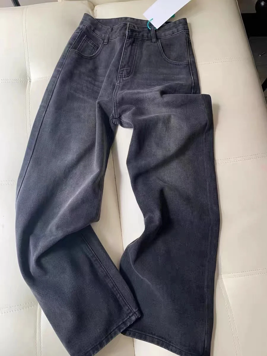 

plus Size High Waist Wide Leg Jeans Women's Straight Cut Loose Fitting Slimming Bla Denim Pants for Pear aped Body