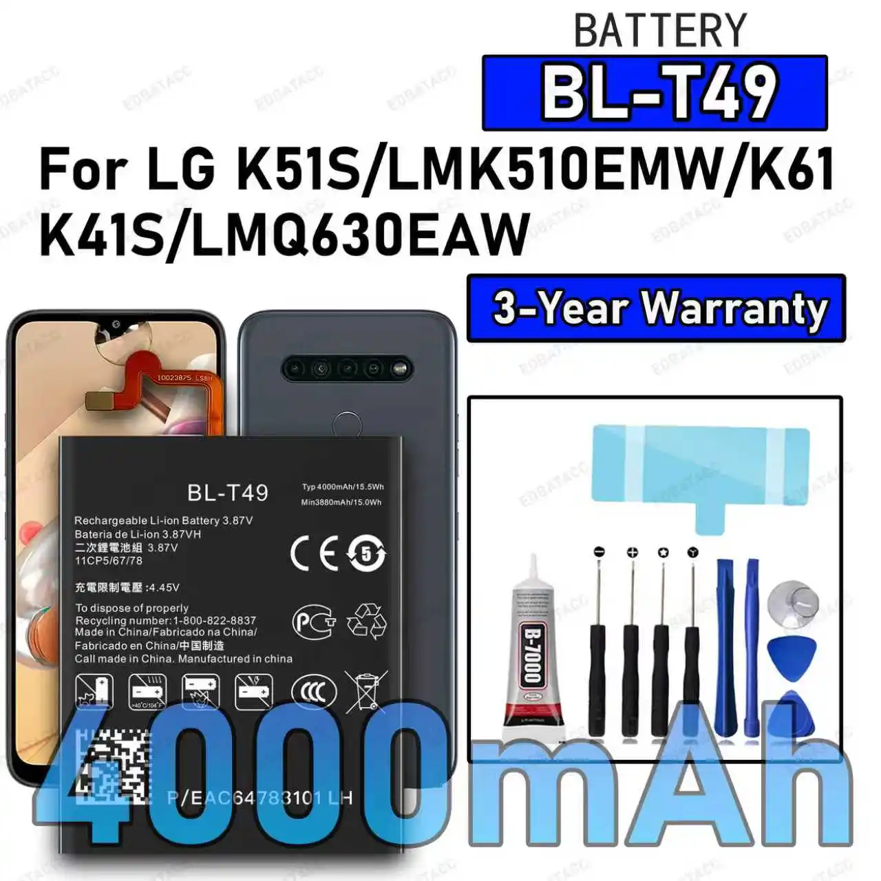 

100% New High Quality BL-T49 Battery For LG K51S/LM510EMW/K61/K41S Replacement Battery Bateria+Free Tools