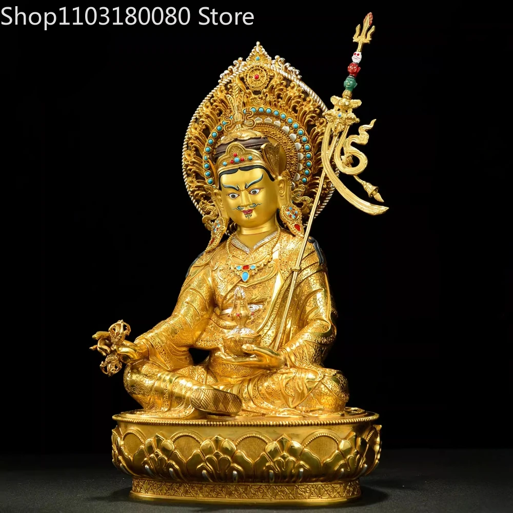Copper gilding Padma Sambhava Guru Rinpoche Padmasambhava Statue Sculpture Altar Decor,36cm,29cm