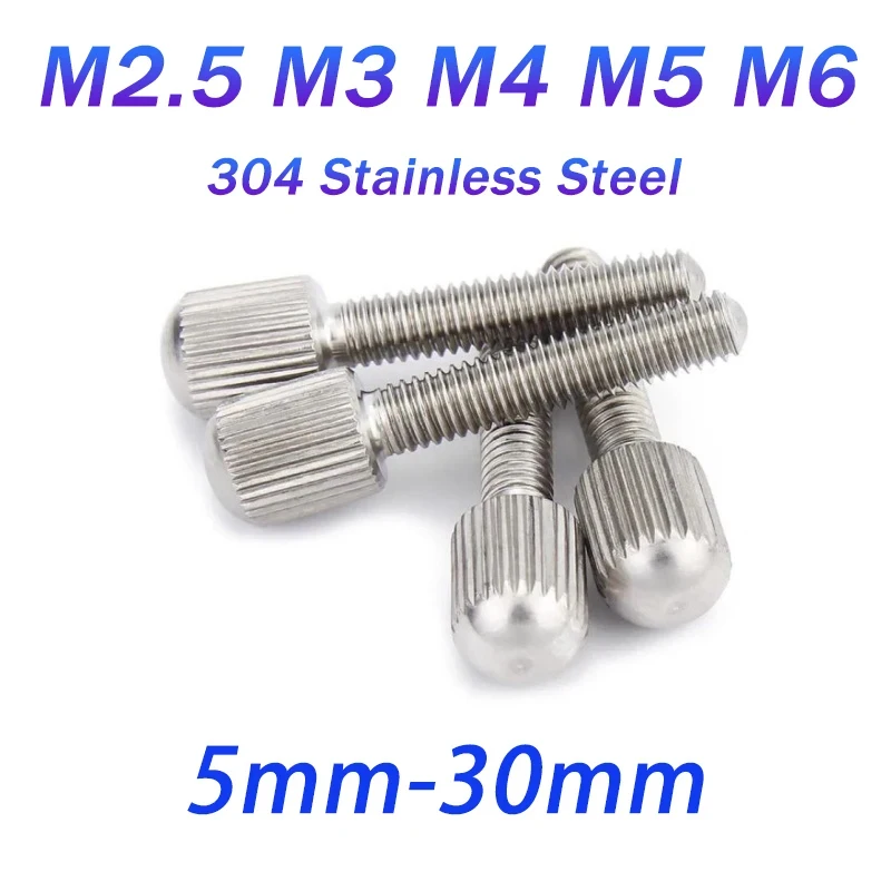 M2 M2.5 M3 M4 M5 M6 GB836 Knurled Thumb Screws SUS304 Stainless Steel Small Head Hand Tightening Lock Fasteners for Curtain Inst