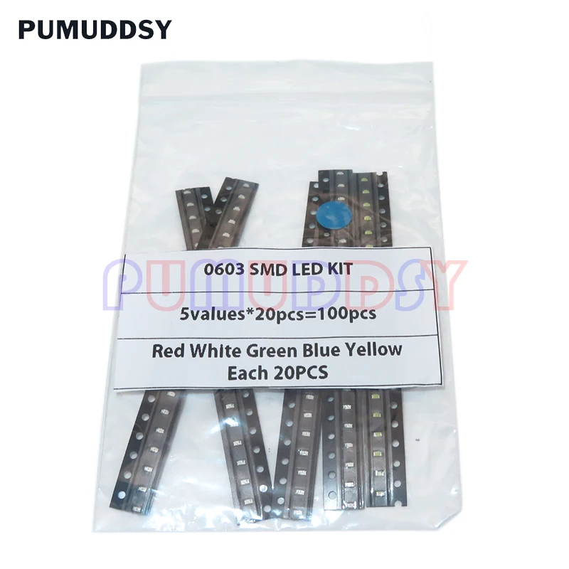 100PCS=5 Colors X 20PCS 5050 5703 1210 1206 0805 0603 LED Diode Assortment SMD LED Diode Kit Green/ RED / White / Blue / Yellow image 6