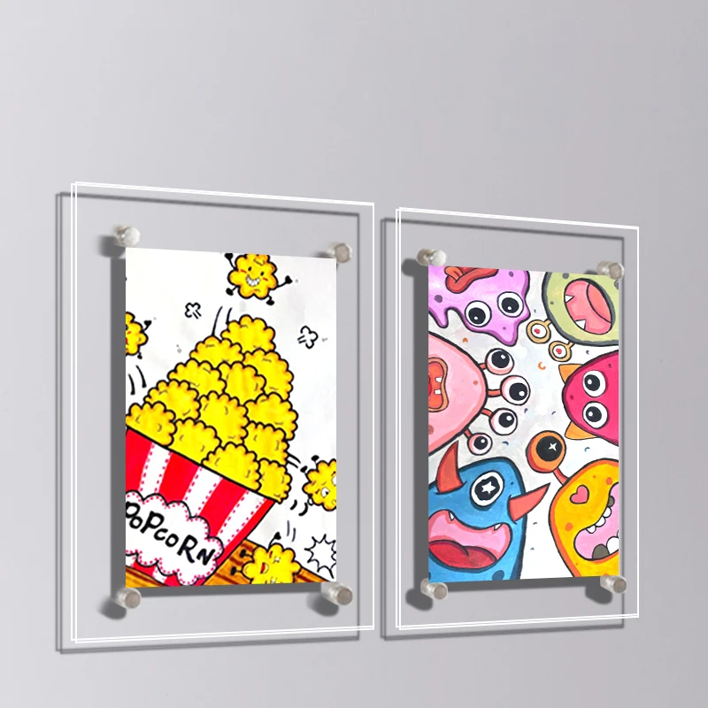 Acrylic Suspended Photo Frame Children'S Painting Wall Hanging Free Punch Nail Display Artwork Mounting Frame Display Frame