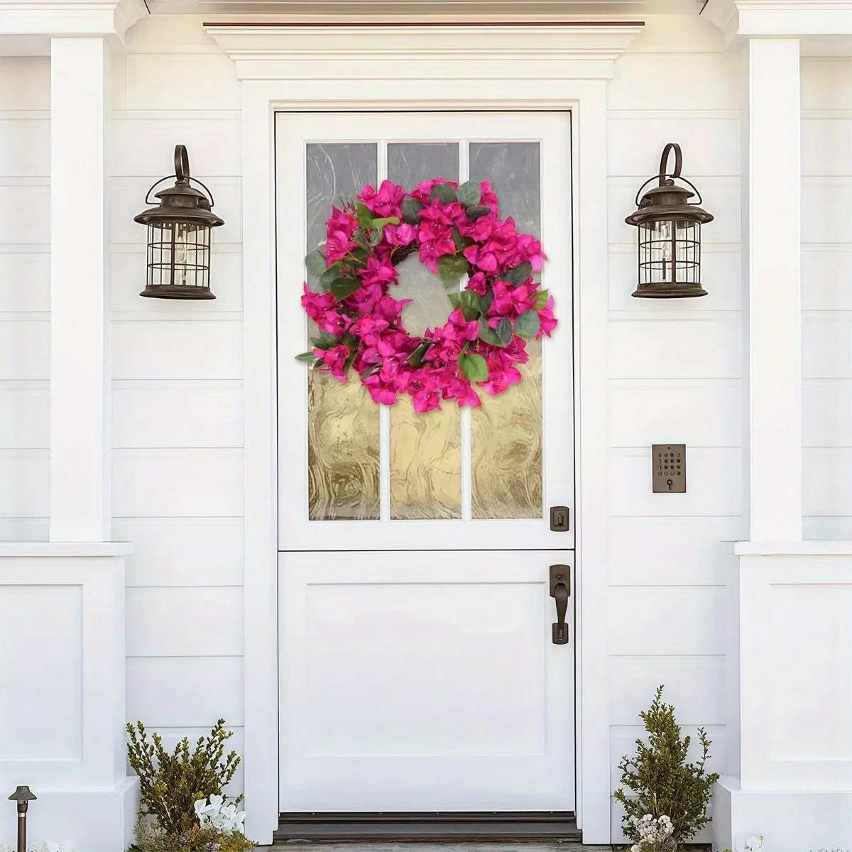 

Spring Summer Bougainvillea Wreaths for Front Door 17.8in Artificial Bougainvillea Flowers Wreath Fake Bougainvillea