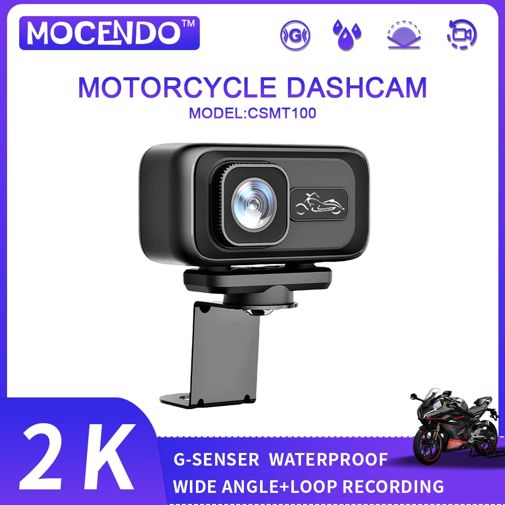 2K Motorcycle Dash Cam CSMT100 with WiFi APP IP65 Waterproof 140° Wide Angle 128GB Loop Recording 12-24V/USB Powered