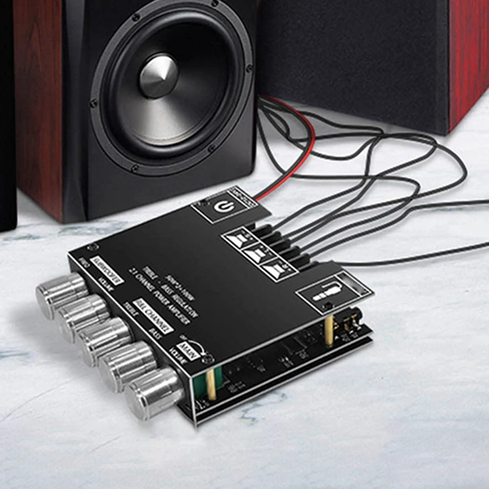 2.1 Channel Bluetooth-Compatible AMP Board with Treble and Bass Control 50Wx2+100W Power Amplifier Module for Home DIY Speakers