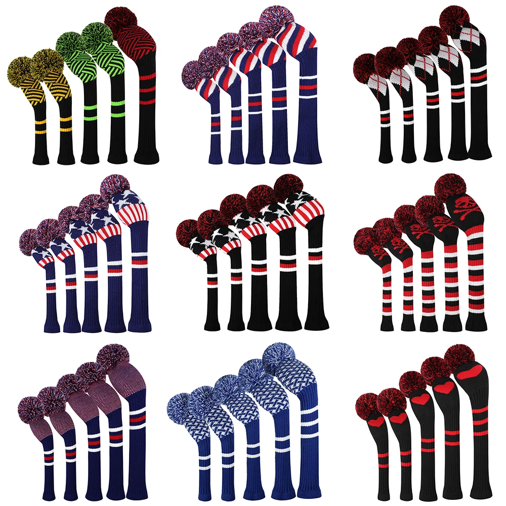 

5 Pcs/set Golf Clubs Headcover Knitted Hybrid UT Driver Fairway Wood 1 3 5 Wood Knitting Cover