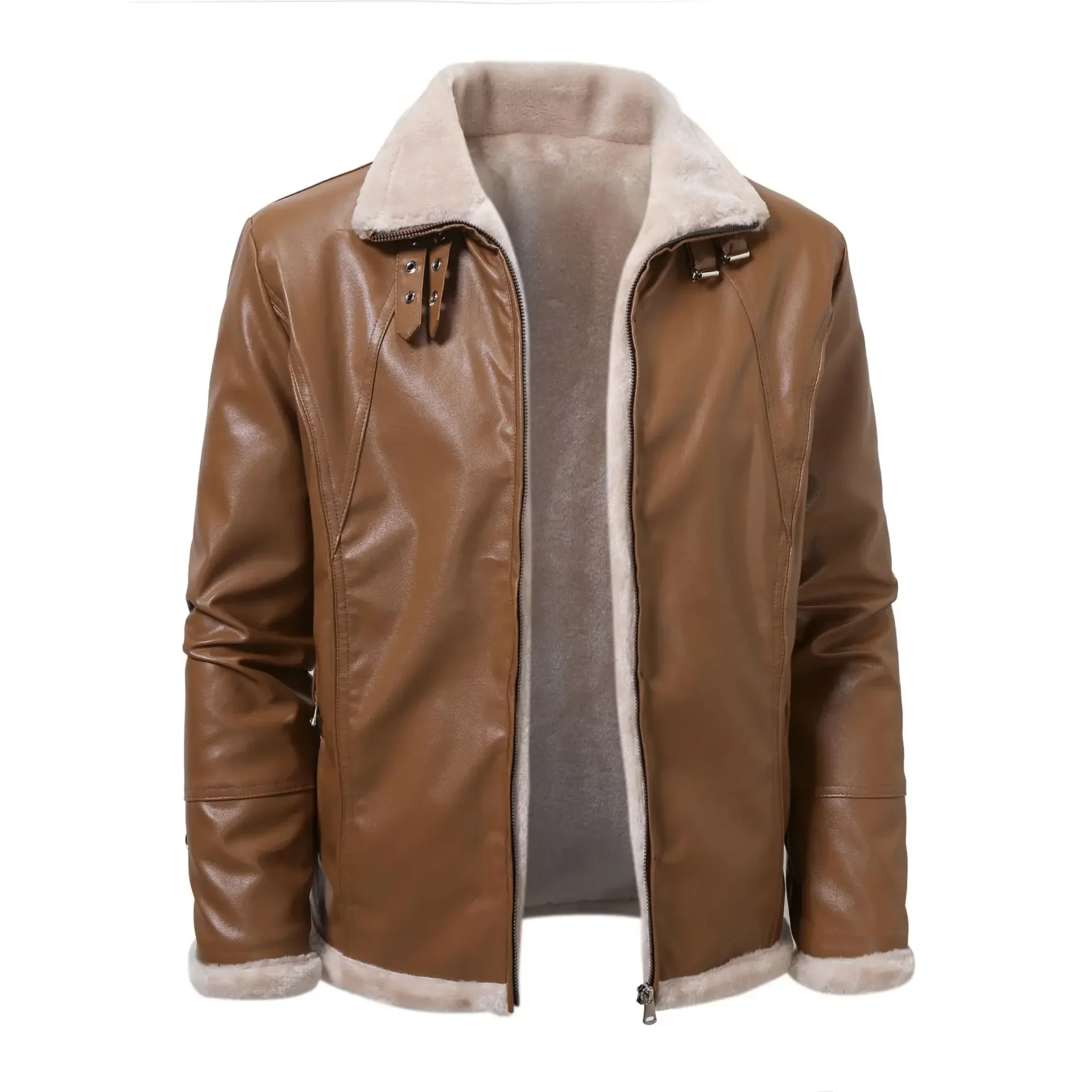 New Men Zipper Cardigan Plush Thermal Jacket Autumn Winter Faux