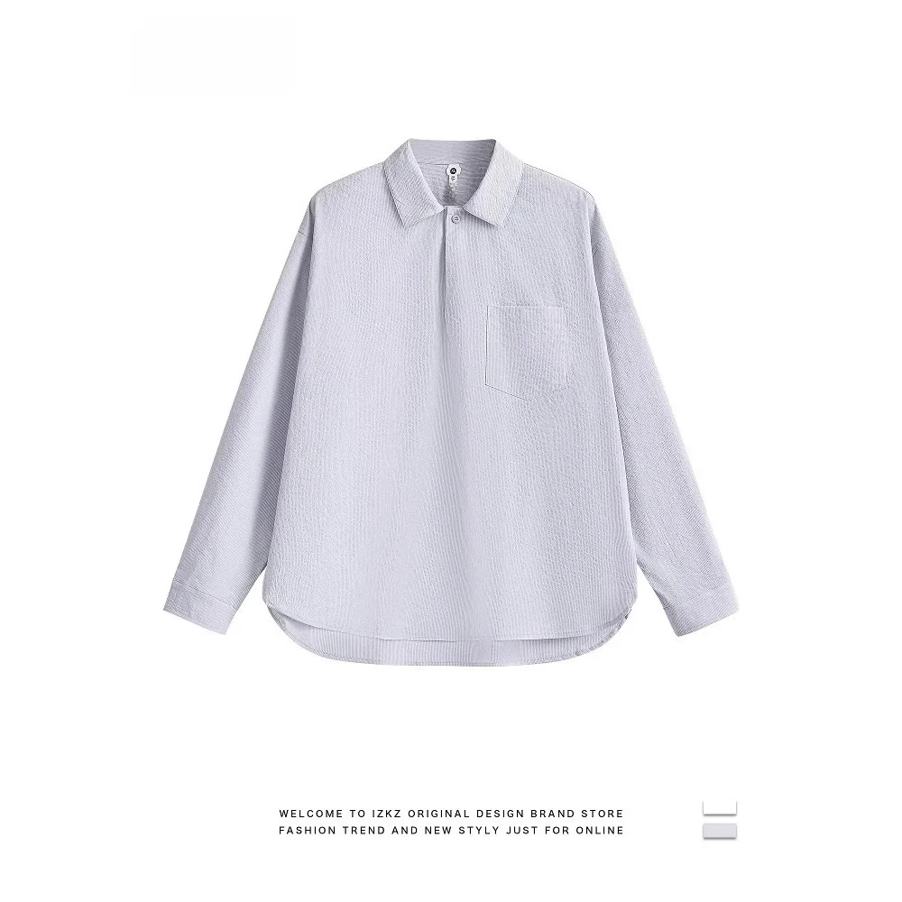 

Whiteze Men's Spring Summer Thin Lenzing irt Unique Touch Feel Collar Design Long Sve Pure Color Wear Resistant Loose Fit