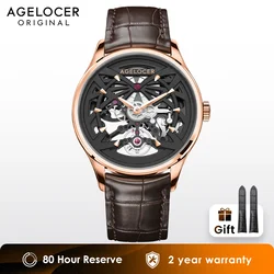 AGELOCER originale Schwarzwald orologio da uomo d'affari formale scheletro orologio meccanico automatico regalo di compleanno per uomo