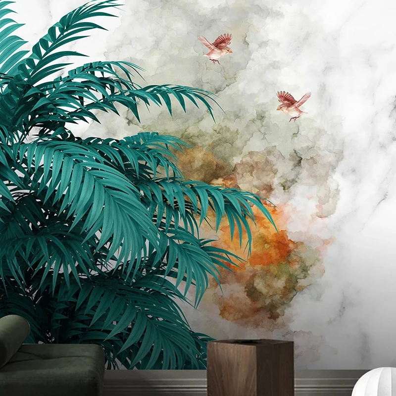 

Modern Simple 3D Stereo Tropical Leaves Style Wallpapers Abstract Marble Photo Wall Mural Painting Building Supplies Decoration