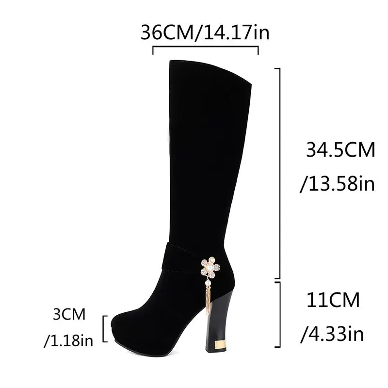

ASILETO Sexy Female Knee High Boots Block Heels 11cm Platform 3cm Red 32 33 42 43 Fashion Women Bota