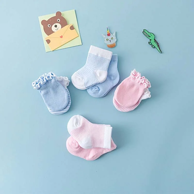 

4 Pairs Anti Scratch Newborn Cotton Soft Baby Socks Gloves Sets Solid Color Boys Girls Mittens Suits