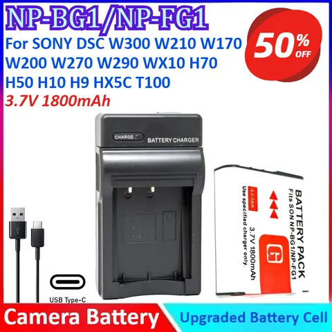 NP-BG1/NP-FG1 3.7V 1800mAh Camera Battery+Charger For SONY DSC W300 W210 W170 W200 W270 W290 WX10 H70 H50 H10 H9 HX5C T100