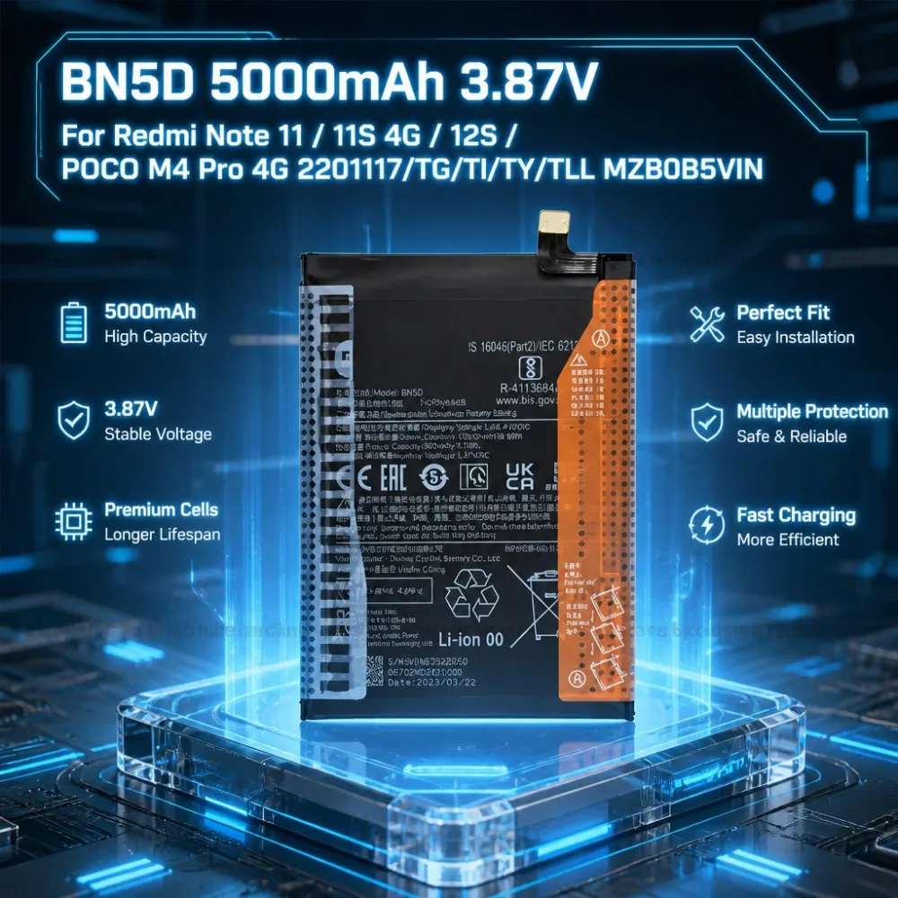High-Quality 5000mAh 3.87V BN5D Phone Battery for Redmi Note 11 11S 4G 12S POCO M4 Pro 4G 2201117/TG/TI/TY/TLL MZB0B5VIN + Tool
