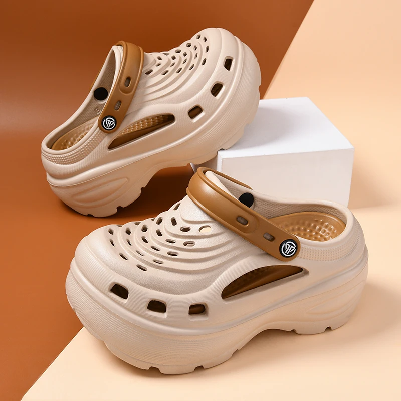 New Summer Thick-Soled Slippers Baotou Women's Outdoor Wear Increased Non-Slip High-Heeled Breathable Beach Sandals