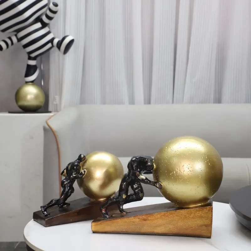 Golden Ball Decorative Gymnastic Figure Statue Desk Decoration Abstract Crafts Character Resins Sculpture Room Aesthetic Decor