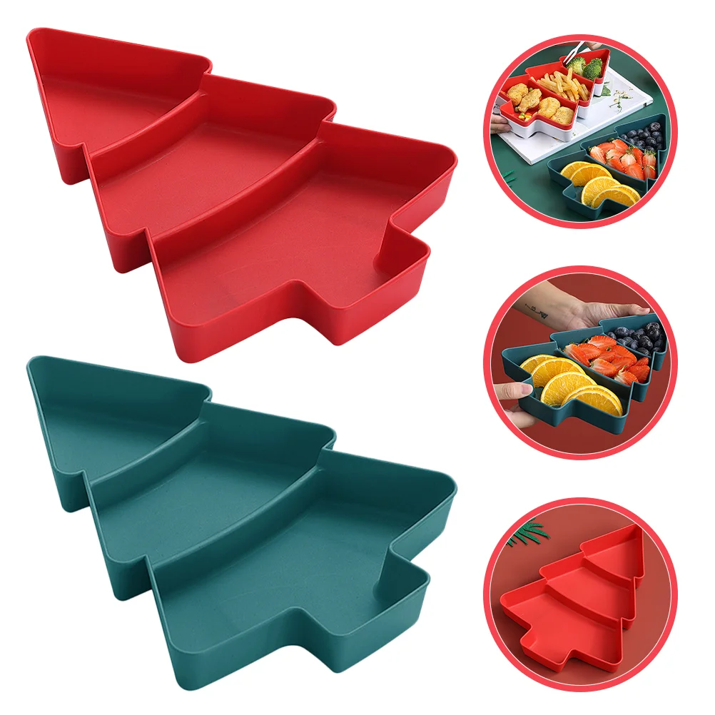 

2 Pcs Sled Christmas Tree Fruit Plate Snackbox Serving Board Pp Festival Nut Dish