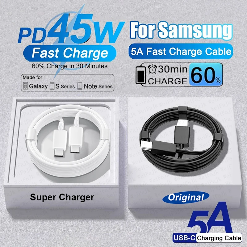 

Original 5A 45W Type C Fast Charging Cable For Samsung Galaxy S24 S23 S22 Ultra S21 S20 FE S10 Note Plus A71 A80 Usb C Charger