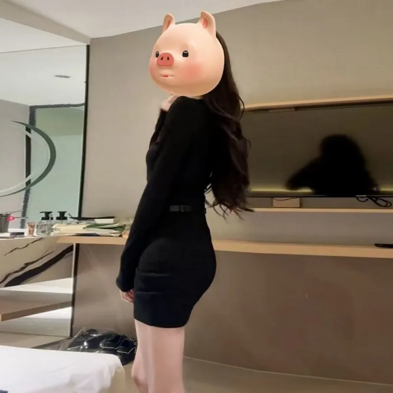 Robe noire française haut de gamme, un Style chaud en automne et en hiver, Unique, taille cintrée, polyvalente, amincissante pour femmes