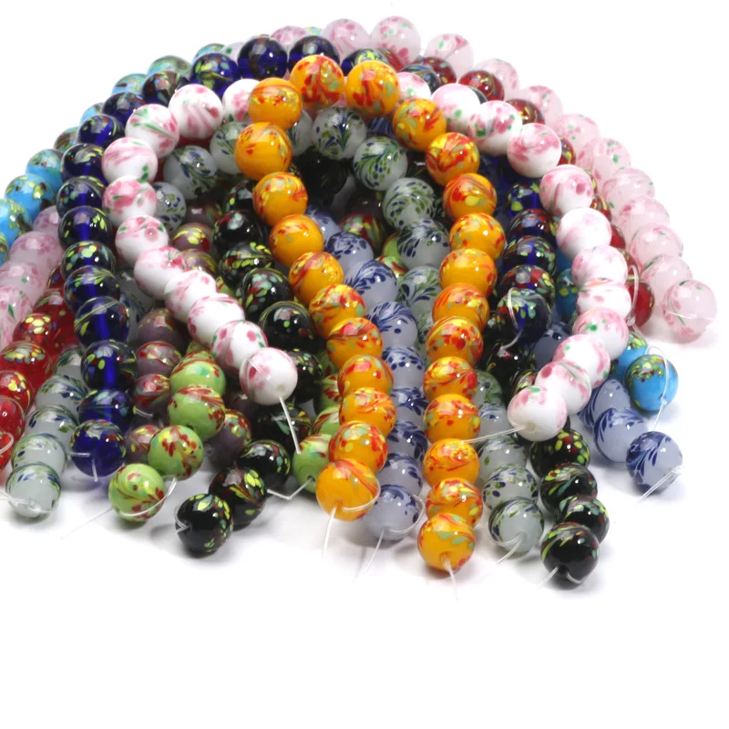 12MM 10Pcs Colorful Beads Charme Dot Dyeing Phoenix Tail Pattern Glass Beads For Making Jewelry Necklaces Bracelets Decorative