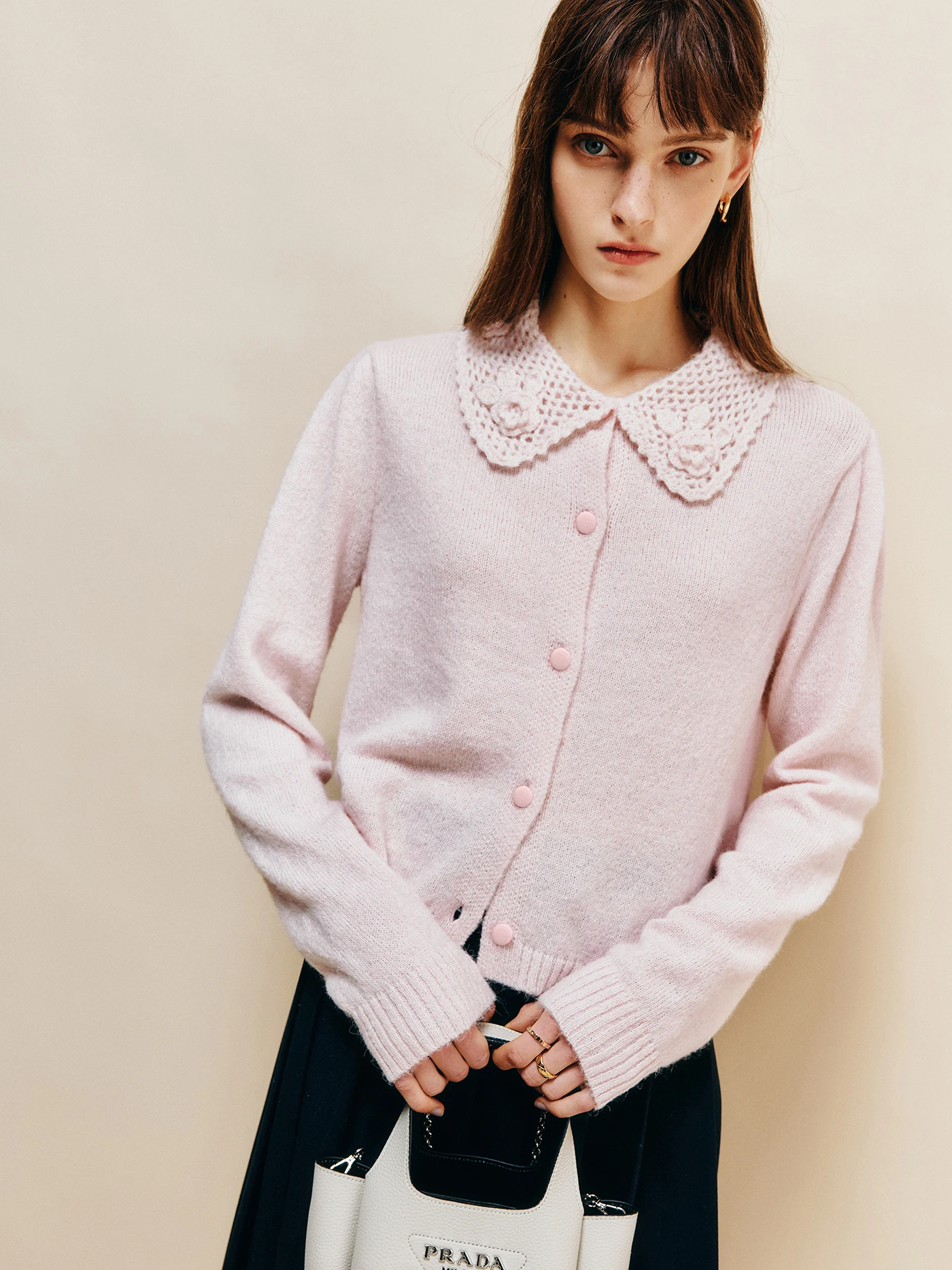 

Винтажный шерстяной вязаный кардиган с рукавами-фонариками и воротником-стойкой, мягкий топ из нейлонового кашемирового бленда, свободный крой, весенняя мода, женская вязаная одежда