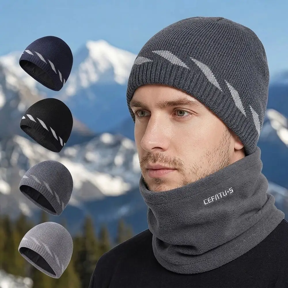 New Polyester Reflective Knit Hat Reflective Stripe Stretchy Fit Winter Knit Hat Ribbed Knit High Visibility Hat Night Running