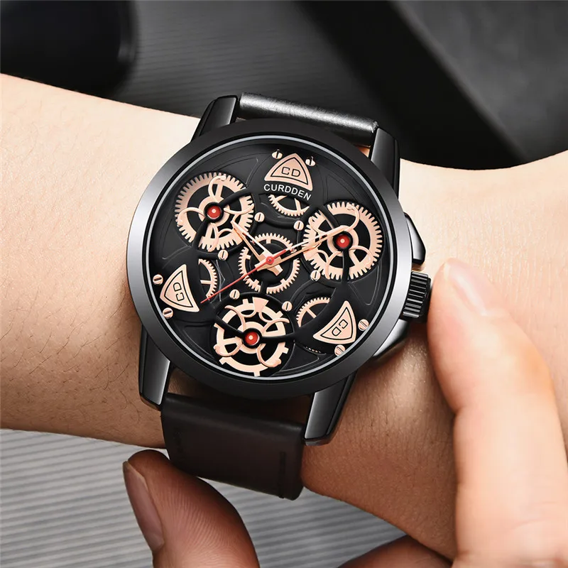 Montre Homme 1pc / lot CURDDEN Brand Watches For Men Fashion Leather Band Black Sports Quartz Clock Reloj Relogio Masculino 8183