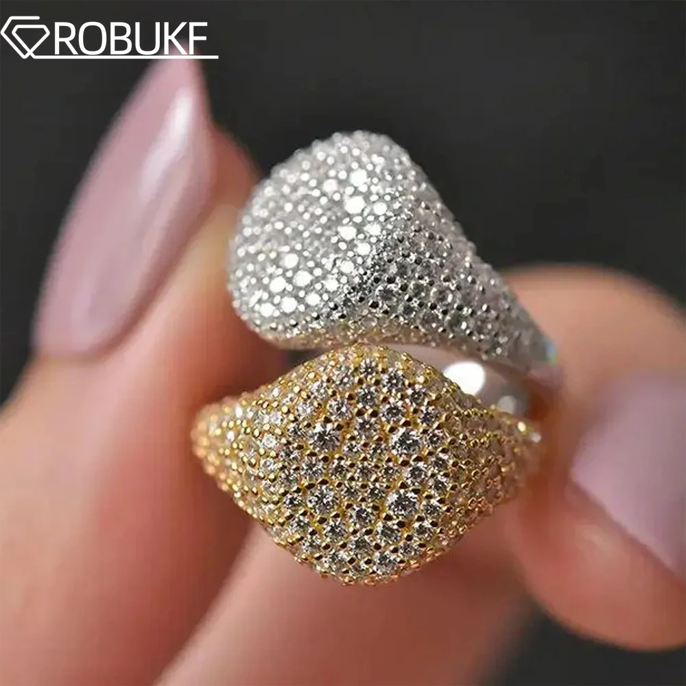 D Color Moissanite Ring for Women Men 1.2mm Full Diamond 925 Sterling Silver Plated 18K Gold Hiphop Party Eternity Band Jewelry