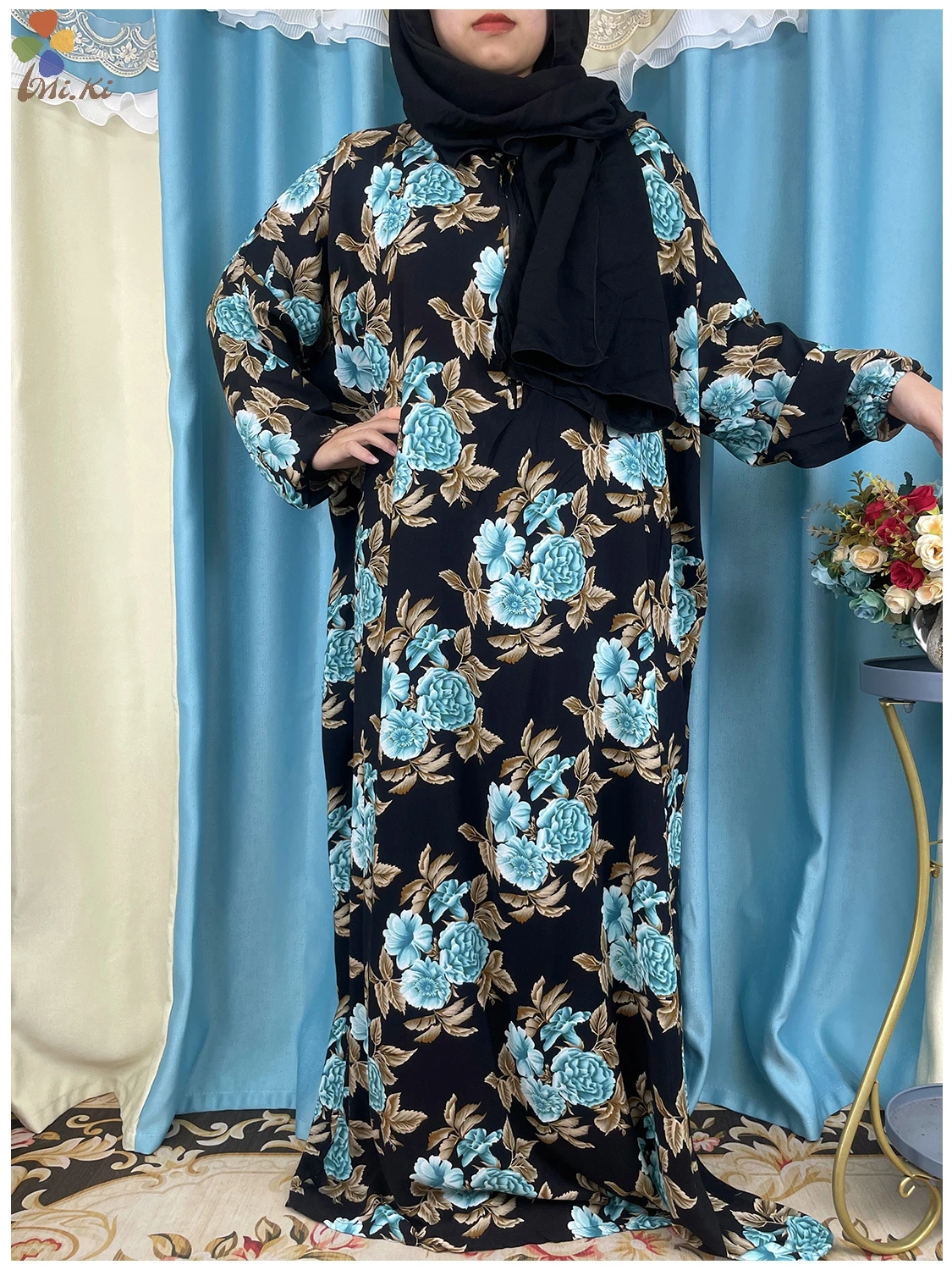 2024 New African Women Abayas Ramadan Prayer Dubai Turkey Middle East Femme Rayon Robe Floral Loose African Dress Turban Joint