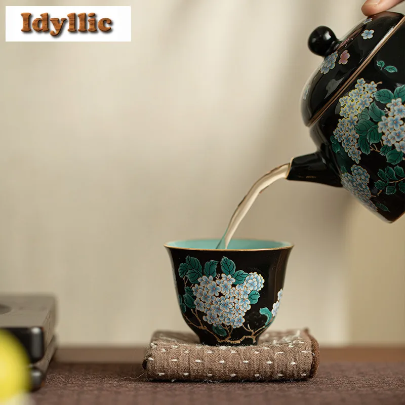 Cloisonn É الأسود المزجج المطرزة الكرة زهرة فنجان الشاي الرجعية وعاء الشاي لطيف كوب الشاي تذوق كوب شخصي Jianzhan ماستر أكواب الشاي #2