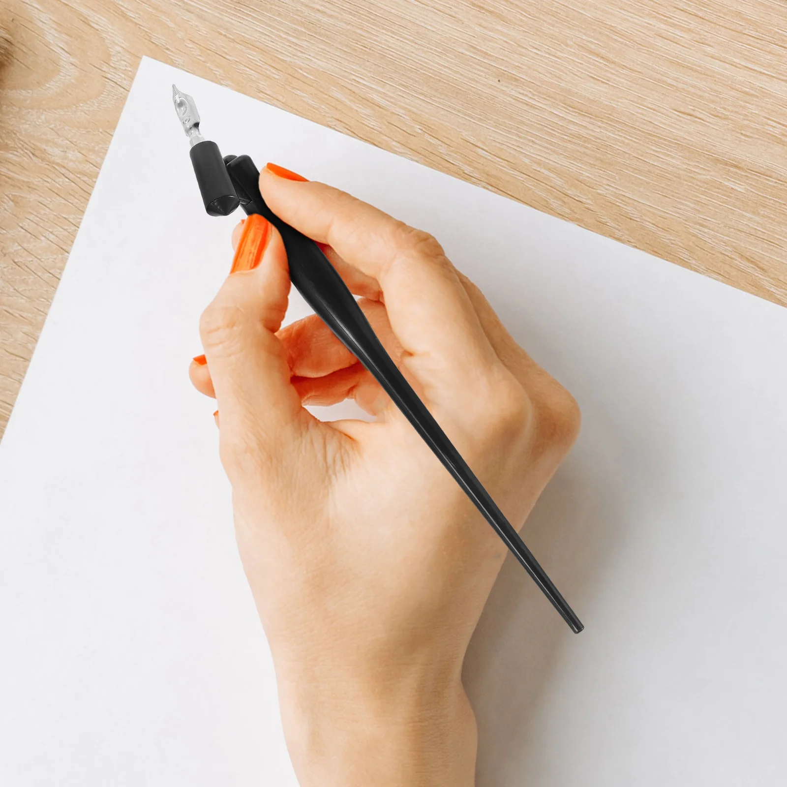 1 セットつけペン書道練習ペン金属ペン先曲がった先端ゴシックアートフラットヘッドポータブル軽量多機能描画