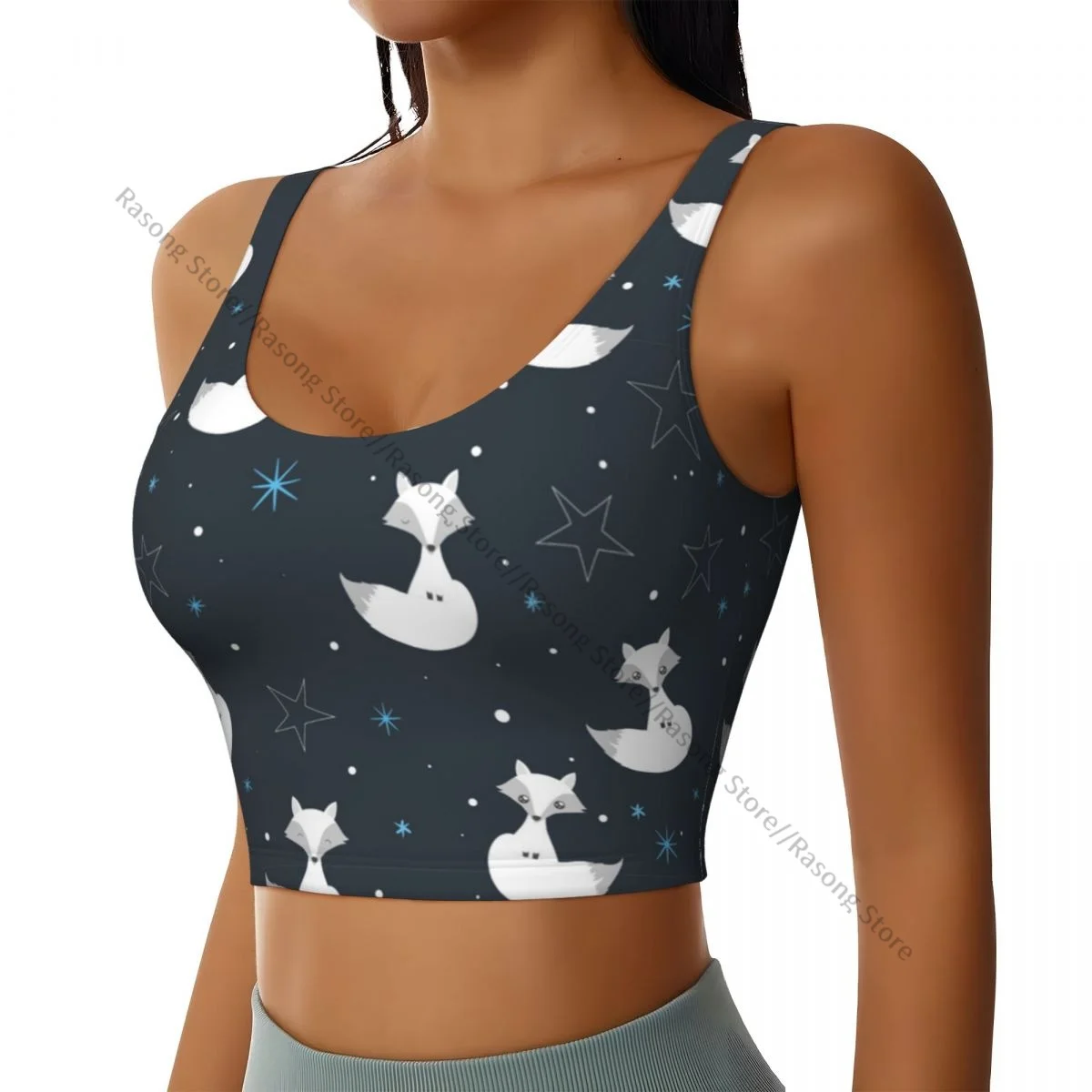 Yoga Vest Women Gym Sports Crop Tops Cute White Fox Streetwear Workout Breathable Tank Top Female