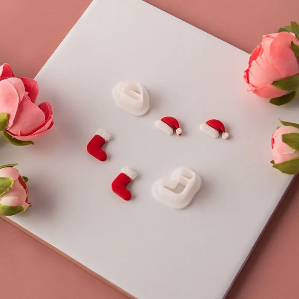 10PCS Geprägte Form Weihnachten Polymer Clay Cutter Form Handgemachte Weihnachten Hut Schmuck Machen Form Weihnachten Baum Schneemann