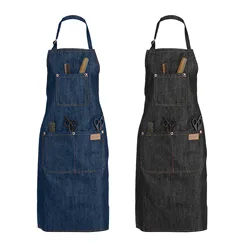 Denim Apron Salon Working Clothes Barber Cloth Kitchen Cooking Grill Restaurant Bar Shop Cafes Baking Beauty Nails Uniform