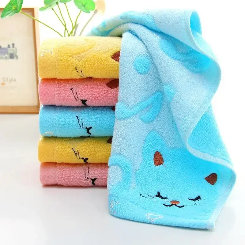 2PCS Bamboo Fiber Towels Cat Dog Pattern Solid Color Soft Lightweight Durable Non-twist Hand Towel for Home Bathroom