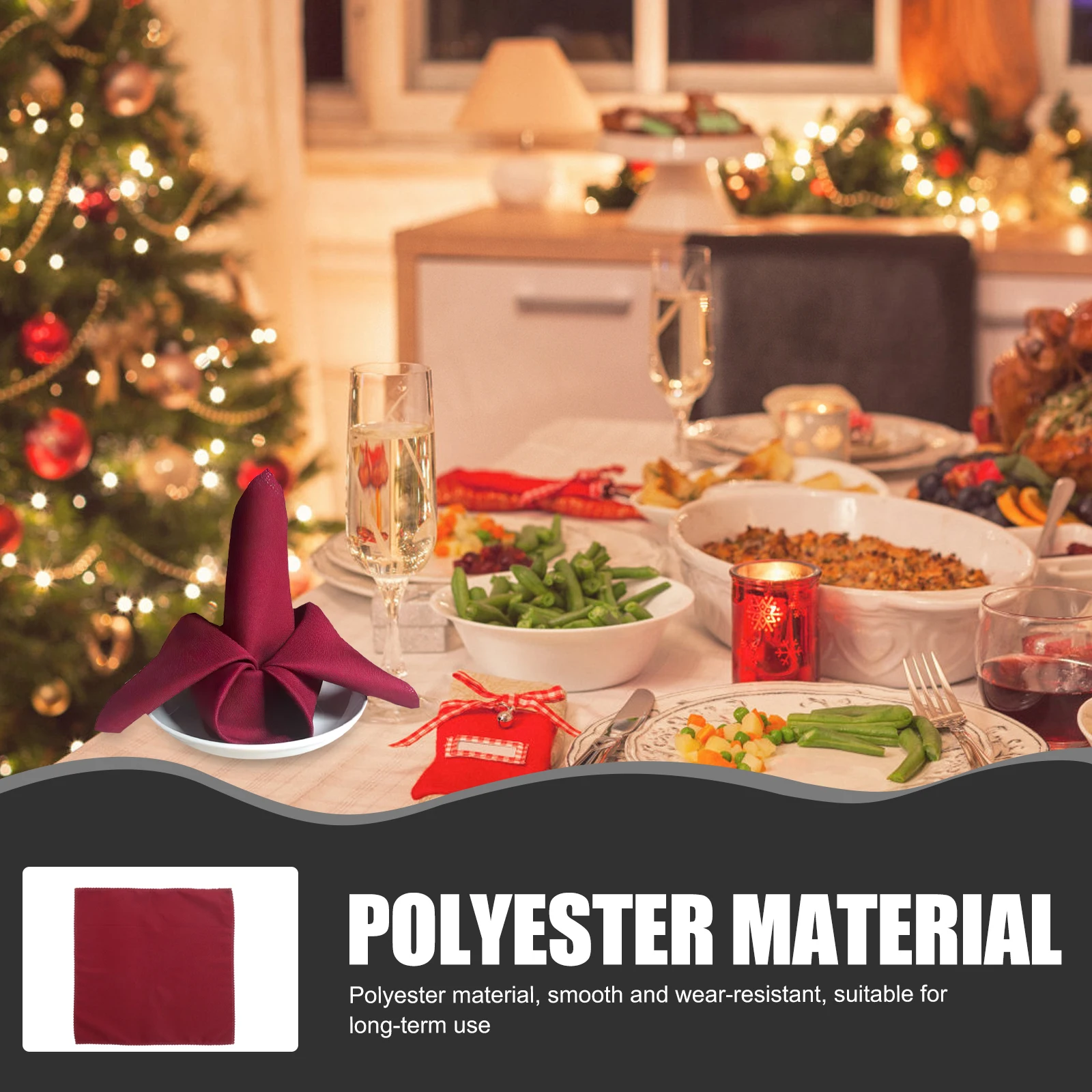 

10pcs Pure Color Napkins 48x48cm Burgundy Absorbent Cloth Dark Red Dinner Towels French Polyester Restaurant Bar