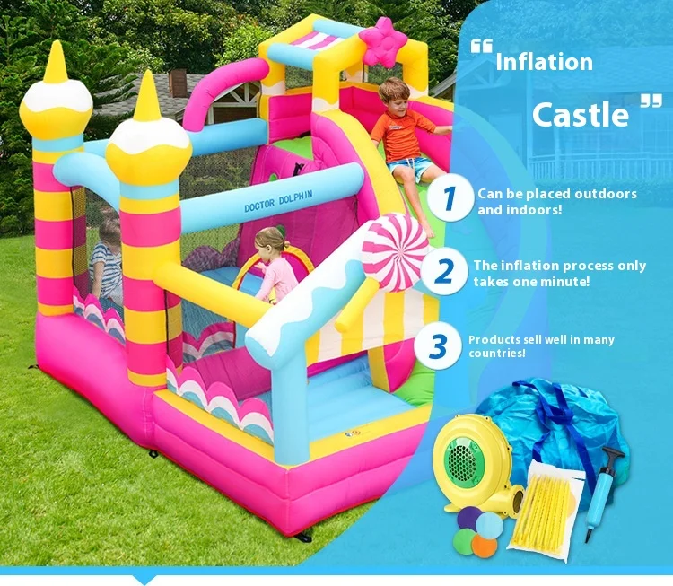 Castillo inflable de delfines de Doctor con piscina de bolas Silde, casa de rebote para niños con soplador, regalo de cumpleaños, juguetes inflables para fiesta