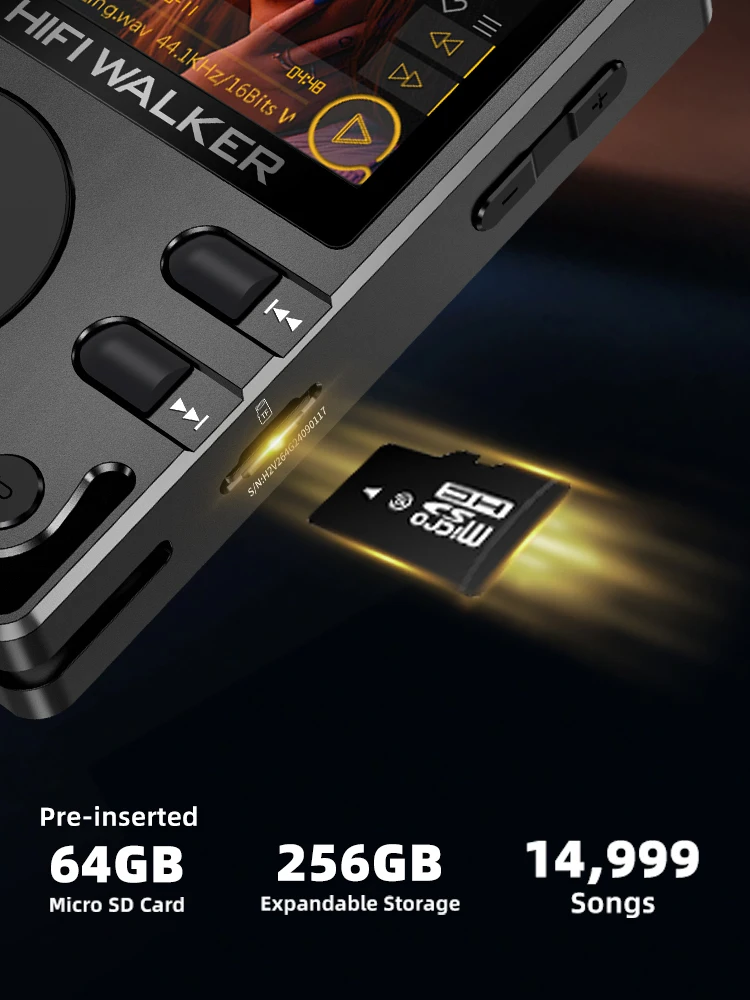 HiFi Walker H2 DAP Musikplayer, MP3 Native DSD128, 64GB bis 512GB, ESS DAC-Chip, USB-DAC, Verlustfreier 2-Wege-Bluetooth LDAC – Detail 12