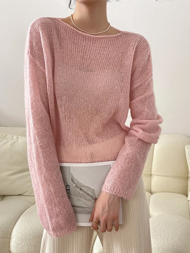 [LANMREM] Wool Knitting Pullover Sweater For Women Round Neck Long Sleeve Elegant Loose Female Tops 2024 Spring New 26D5104